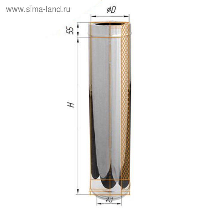 Дымоход Феррум утепленный нержавеющий 430/0,5мм, зеркальный нержавеющий d 150/210, L=1 м, по воде - Фото 1