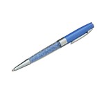 Ручка подарочная шариковая в пластиковом футляре поворотная NEW Стразы голубая с серебром - Фото 2