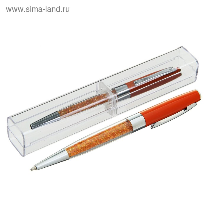 Ручка подарочная, шариковая, поворотная, в пластиком футляре, «Стразы», оранжевая - Фото 1