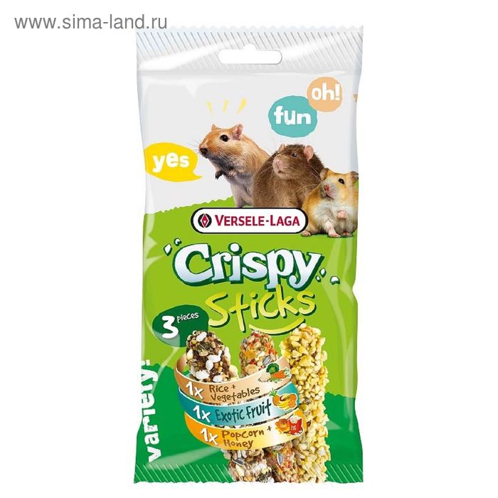 Палочки VERSELE-LAGA Crispy для грызунов, микс: рис/овощи/фрукты/попкорн/мед, 3 х 55 г. - Фото 1