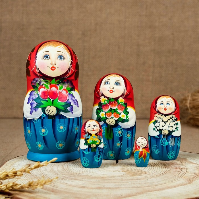Матрёшка «Мордашка», тюльпан, 5 кукольная,  люкс - Фото 1