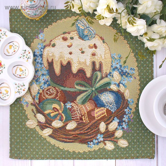 Салфетка "Христос Воскресе" 30 х 30 см, гобелен 95% п/э, 5% хлопок - Фото 1