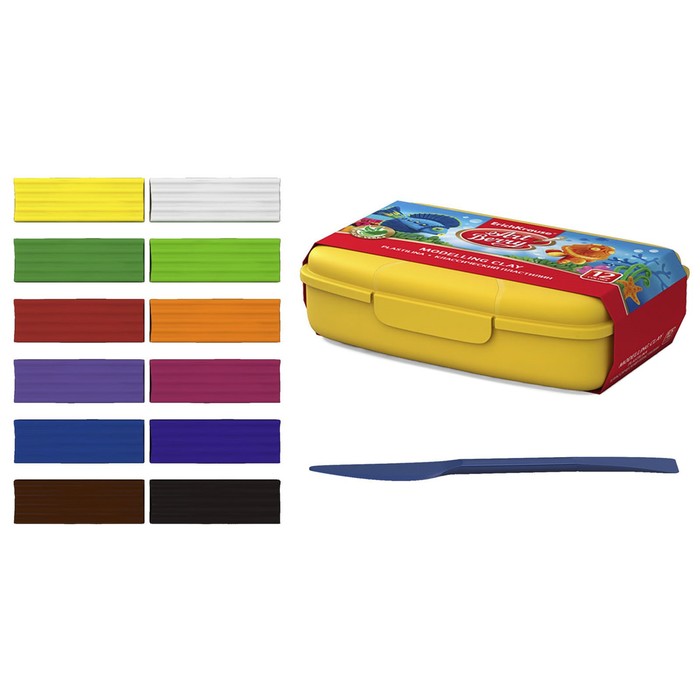 Пластилин 12 цветов, 260 г, ErichKrause, премиум, с алоэ вера, со стеком, индивидуальная упаковка брусков, пластиковый бокс - Фото 1