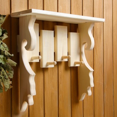 Полка - вешалка для бани и сауны, липа, 44×41.6×14 см, 4 крючка, «Добропаровъ»