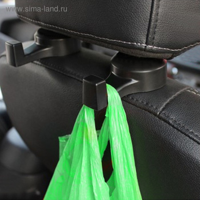 Вешалка-крючок на подголовник в авто, чёрный, пластик, набор 2 шт. - Фото 1