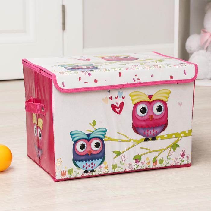 Короб стеллажный для хранения с крышкой «Весенние совушки», 40×26×26 см, цвет розовый - Фото 1