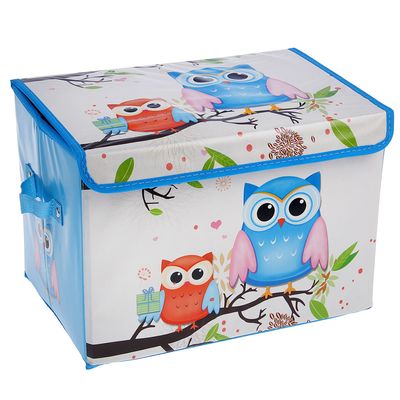 Короб стеллажный для хранения с крышкой «Летние совушки», 40×26×26 см, цвет голубой