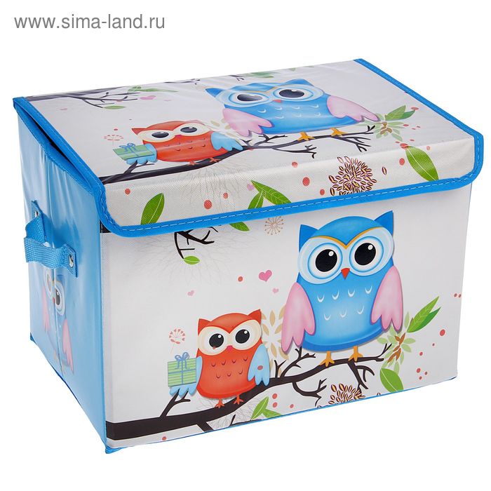 Короб стеллажный для хранения с крышкой «Летние совушки», 40×26×26 см, цвет голубой - Фото 1