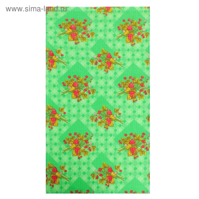 Полотенце вафельное набивное "Клубника", 40х70 см, цвет зеленый, принт МИКС - Фото 1