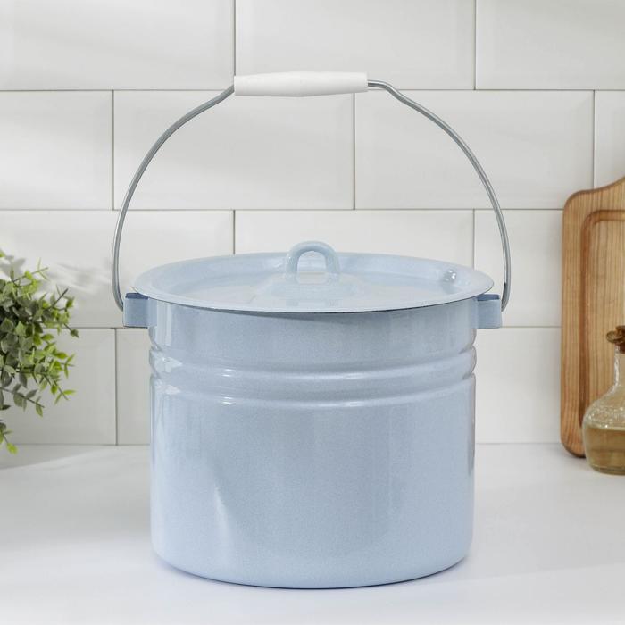 Ведро эмалированное 9 л, цельнотянутое, с крышкой, светло-голубое - Фото 1