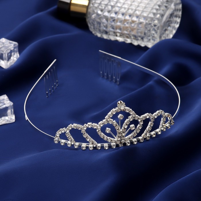 Диадема для волос "Вирджиния" узоры, 4 см, серебро - Фото 1