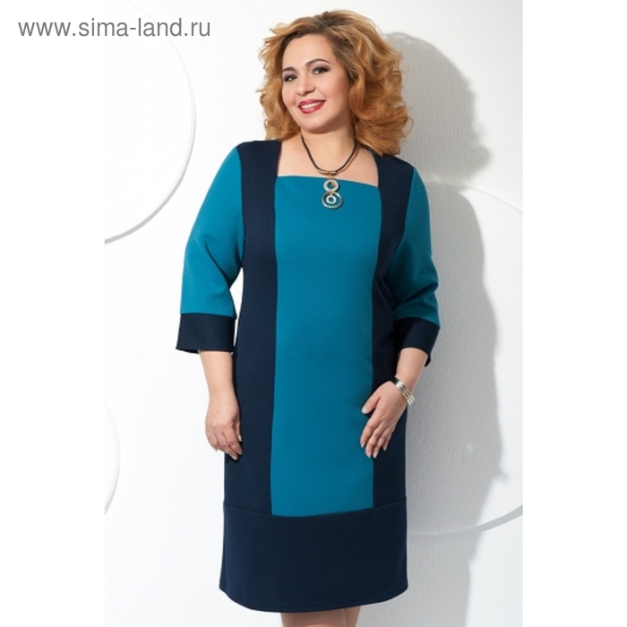 Платье женское, размер 52, цвет тёмно-синий+бирюза П-399 - Фото 1