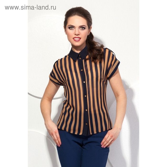 Блуза женская, размер 50, цвет тёмно-синий + песочный Б-141/4 - Фото 1