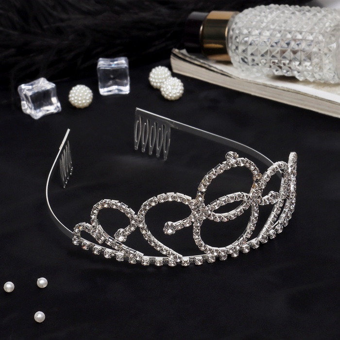 Диадема для волос "Изящество" круги, 6 см, серебро - Фото 1