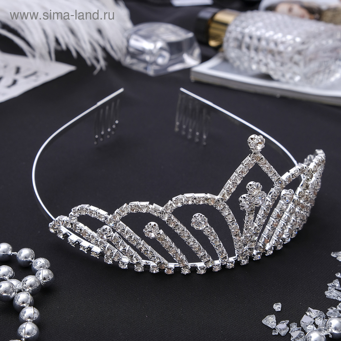 Диадема для волос «Изящество», капелька, 6 см, серебро - Фото 1