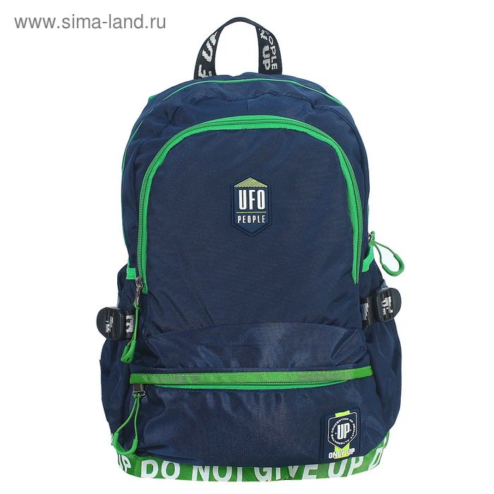 Рюкзак школьный на молнии, 2 отдела, наружный карман, синий/зелёный - Фото 1
