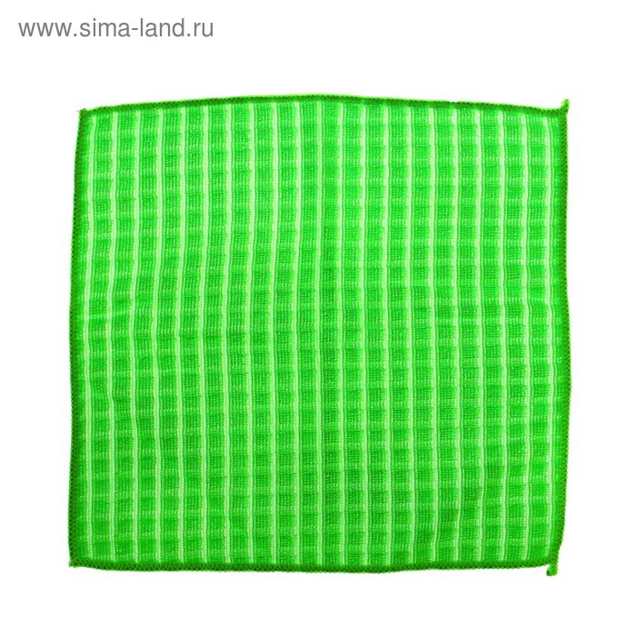 Салфетка микрофибра Доляна «Клетка», 30×30 см, 200 гр, цвет зелёный - Фото 1