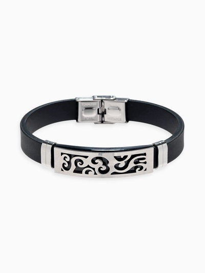 Браслет унисекс «Мощь» прямоугольник с узором, цвет чёрный с серебром, 22 см