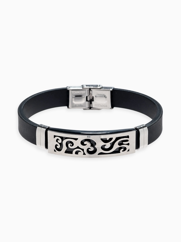 Браслет со стальной вставкой «Унисекс. Пар», L=22 см, чёрный с серебром