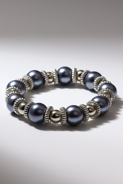 Браслет жемчуг «Бусинка» шар № 10, цвет серый в серебре, d=6 см