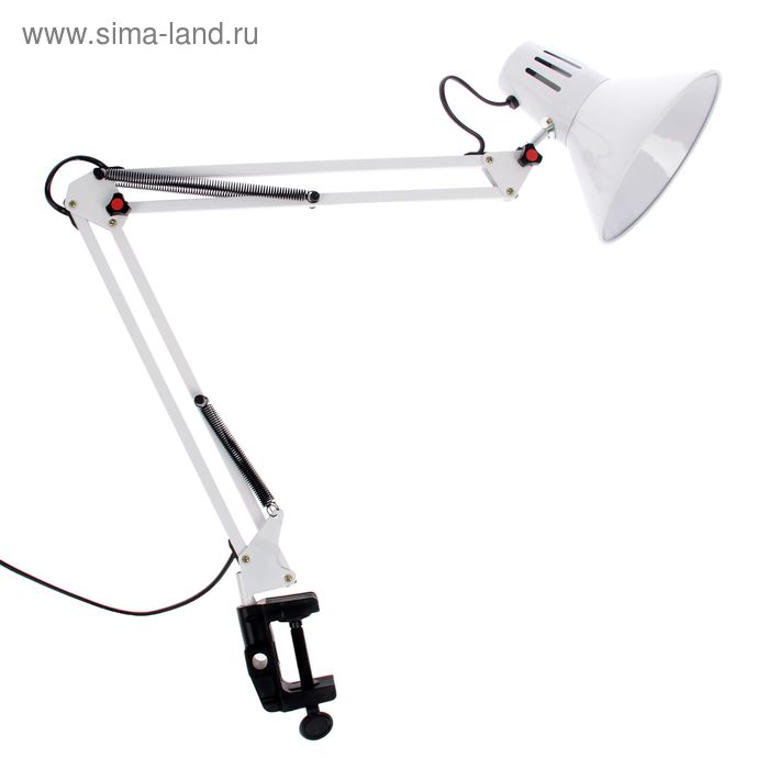 Лампа настольная Е27, шарнирная на струбцине 40Вт белая 94х16,5х16,5 см - Фото 1