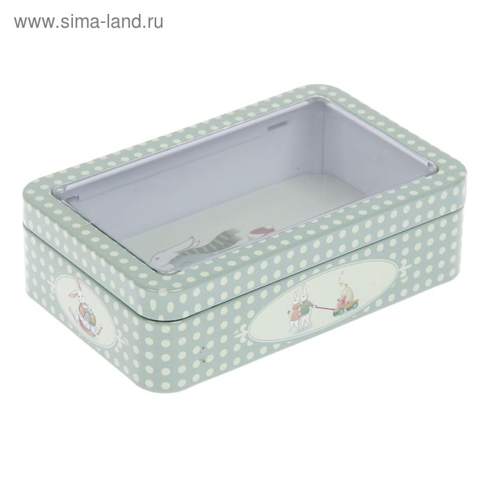 Шкатулка металл с окном "Кролик велосипедист" 15х9,5х4,3 см - Фото 1