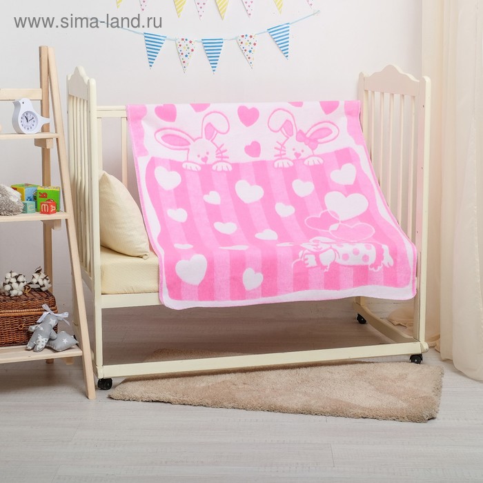 Одеяло байковое детское хлопчатобумажное "Ермошка", цвет розовый, жаккард, размер 118х100 см, 470 г/м2, принт микс - Фото 1
