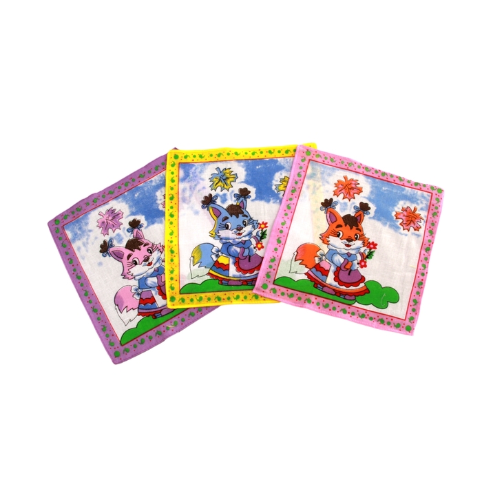 Платки носовые детские Мультяшки 20*20 см, МИКС, 12 шт, 100% хлопок - Фото 1