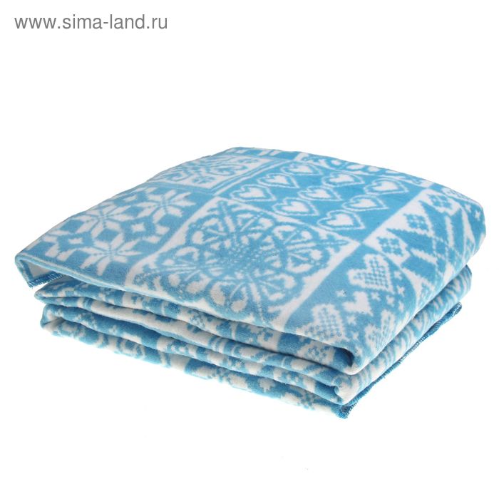 Одеяло байковое хлопчатобумажное, цвет синий, жаккард, размер 212х150 см, 470 г/м2, принт микс - Фото 1