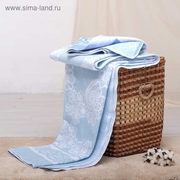 Одеяло байковое хлопчатобумажное, цвет голубой, жаккард, размер 212х150 см, 470 г/м2, принт микс - Фото 1