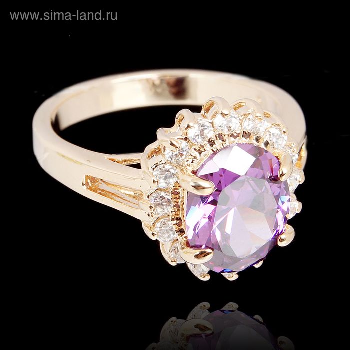 Кольцо "Фианит", цвет фиолетовый, цирконы", овал, размер 17 - Фото 1