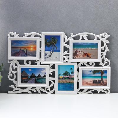 Фоторамка-коллаж на 6 фото 10×15 см «Вьюн», пластик, белая, 55×33 см