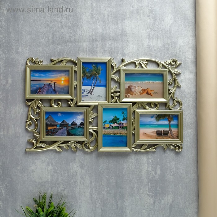 Фоторамка-коллаж на 6 фото 10×15 см «Вьюн», золото, 55×33 см - Фото 1