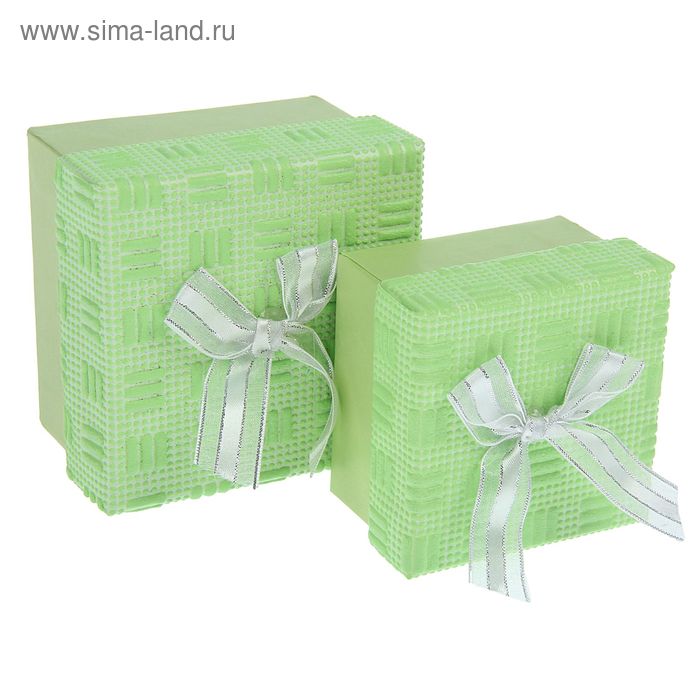 Набор коробок 2в1 квадрат фактурный (9*9*6/7,5*7,5*5 см), салатовый - Фото 1
