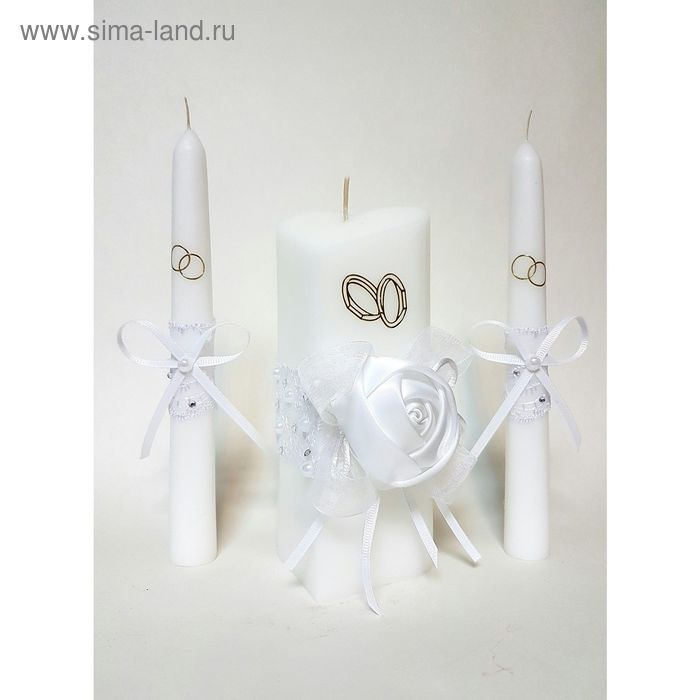 Набор свечей "Атласная роза", белый: домашний очаг 6,8х15 см, родительские свечи 1,8х17,5 см - Фото 1