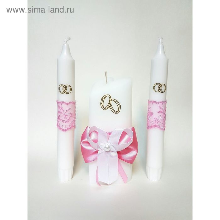 Набор свечей "Кружевной", розовый : Домашний очаг 6.8х15см, Родительские свечи 1.8х17.5см - Фото 1
