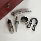 Набор для вина Доляна, 6 предметов: кейс для бутылки, каплеуловитель, штопор, пробка, кольцо, нож для фольги - Фото 2