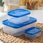 Набор контейнеров пищевых прямоугольных Доляна, 3 шт.: 150 мл, 500 мл, 1.2 л, синий - Фото 1