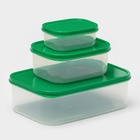 Набор контейнеров для хранения еды Доляна, прямоугольные, 3 шт. 150 мл, 500 мл, 1.2 л, пластик, зелёный - Фото 1