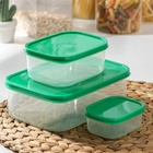 Набор контейнеров для хранения еды Доляна, прямоугольные, 3 шт. 150 мл, 500 мл, 1.2 л, пластик, зелёный - Фото 6