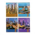 Тетрадь 80 листов клетка "Современные города", картонная обложка, выборочный лак, 4 вида МИКС - Фото 1