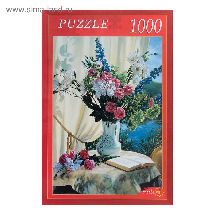 Пазлы "Натюрморт с цветами и книгой", 1000 элементов - Фото 1
