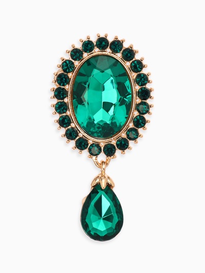 Брошь «Овал» с каплей, зелёная в золоте