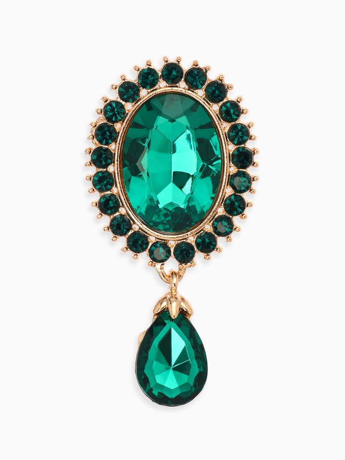 Брошь «Овал» с каплей, зелёная в золоте - Фото 1