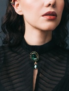 Брошь «Овал» с каплей, зелёная в золоте - Фото 2