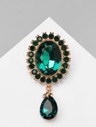 Брошь "Овал" с каплей, цвет зелёный в золоте - фото 809206450