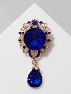 Брошь «Овал» с каплей, синяя в золоте - фото 65278436