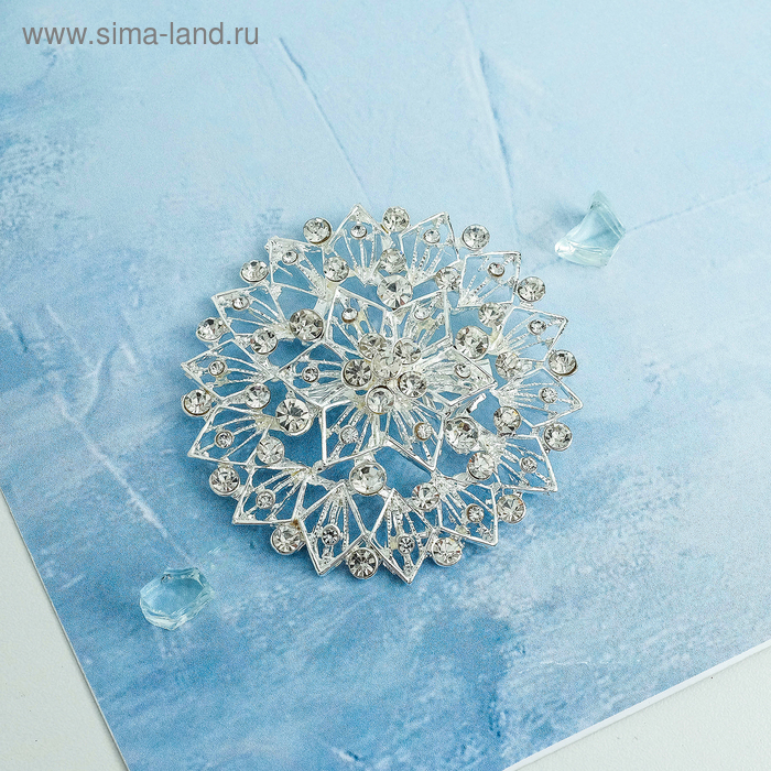 Брошь «Круг» ажурный, цвет белый в серебре - Фото 1