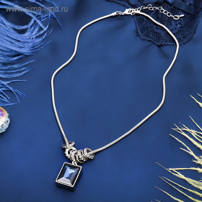 Кулон "Прямоугольник", цвет синий в серебре, 45см - Фото 1