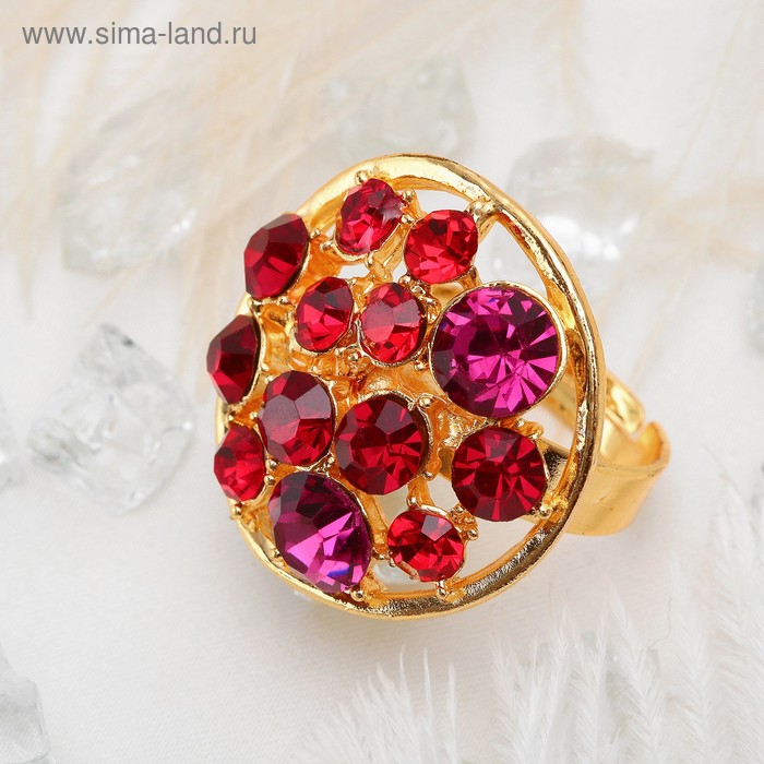 Кольцо "Круг роскоши", цвет красный в золоте, безразмерное - Фото 1